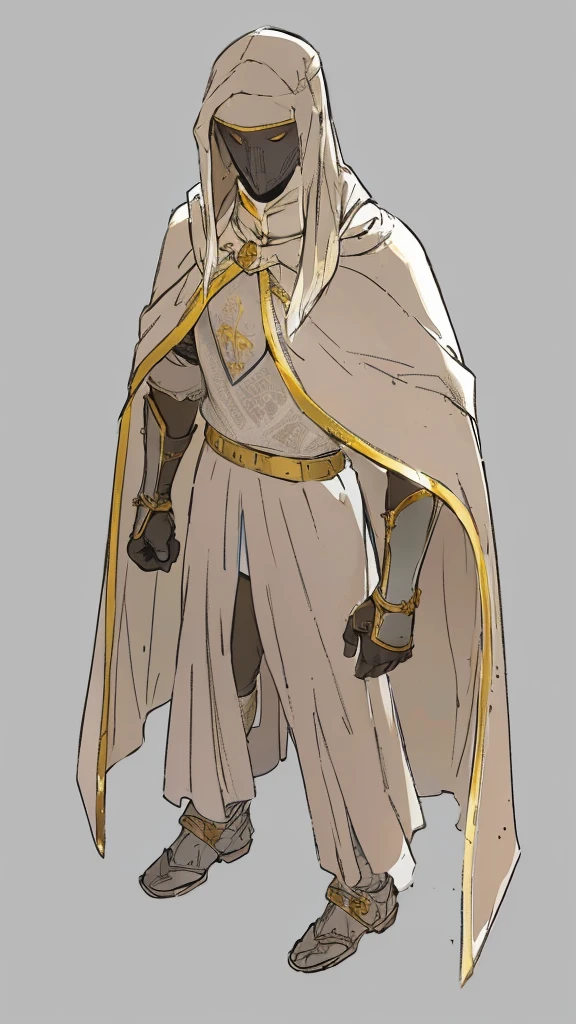 Templar warrior in armor, wearing armor and a white skirt, he also wears a cloak with gold borders, the leper king balduin iv
