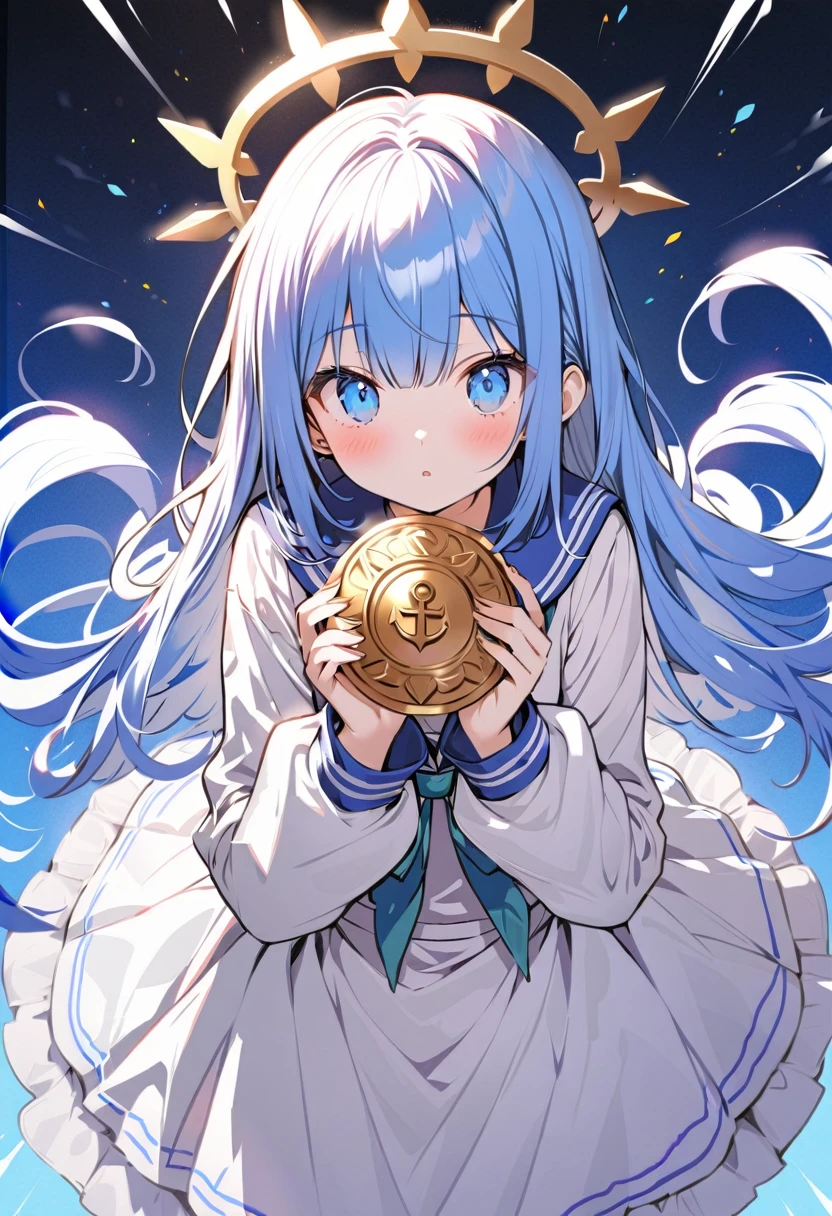 masutepiece++, Best Quality++, ultra-definition++, ultra-definition++, rey tracing, 4K or more++, 8K or more++, Slight details, (Background Focus )++,Young woman with golden laurel wreath, (((Ultramarine hair))), (((White dip dyed hair))), (((red streaked hair))),sailor,Sailor collar,White shirt, skirt by the,anchor,