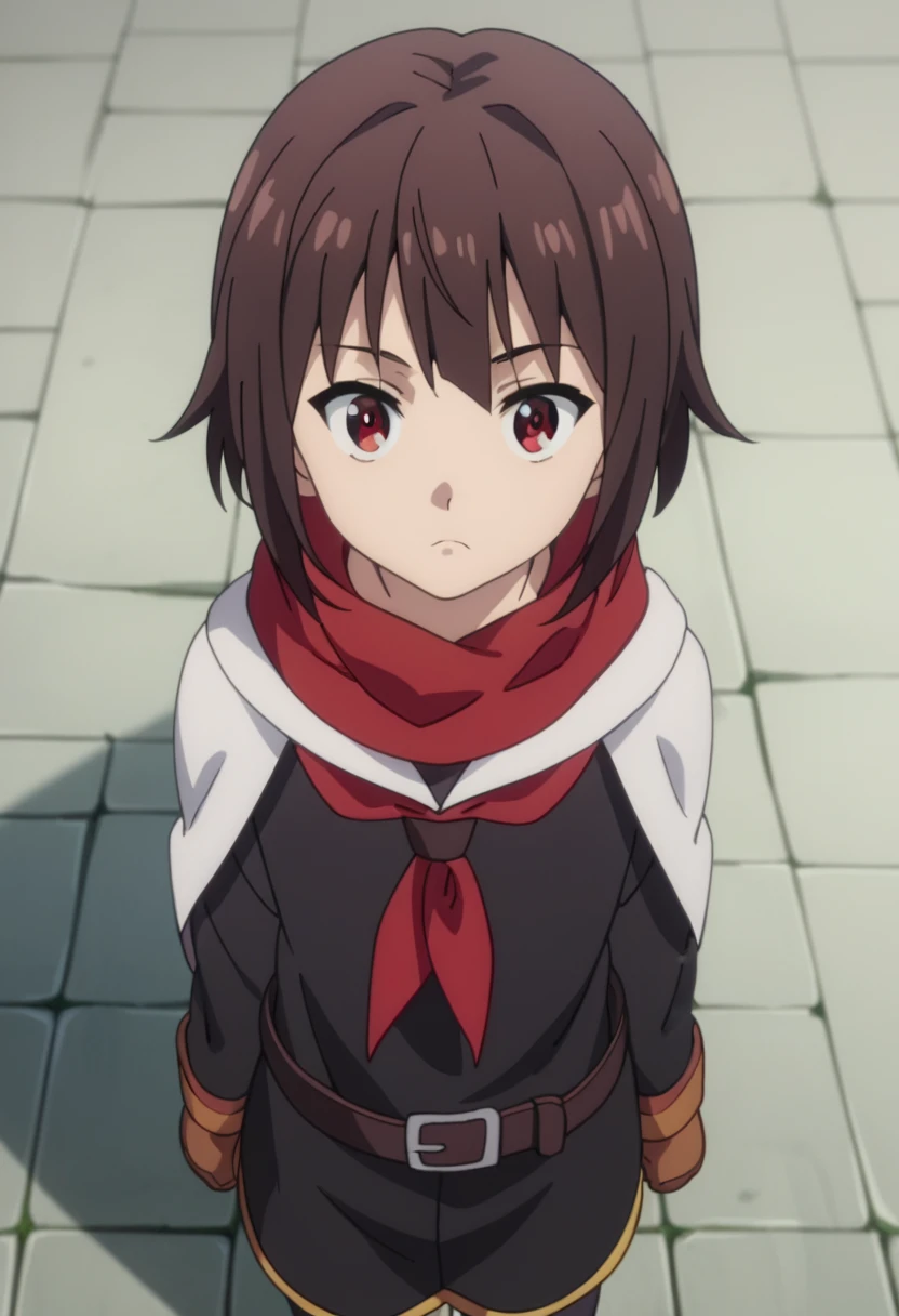 score_8_above, score_7_above, score_6_above, score_5_above, score_4_above, anime screencap,
 1 girl, Alone, Meguminshort hair, Brown hair, Red eyes, (black jumpsuit:0.8), Red scarf, white hood, brown mittens, 
 sailor,adult
