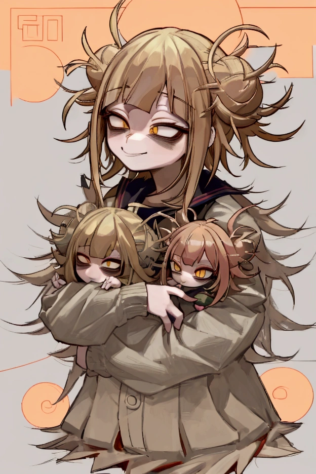 Himiko toga anime girl with blonde hair and yellow eyes looking at the camera., Stop four *, Junko Enoshima, Moe anime art style, in an anime style, [[[[smiling evilly]]]], anime monster girl, Marisa Kirisame, shikami, Stop four, anime style portrait, perfect anime face