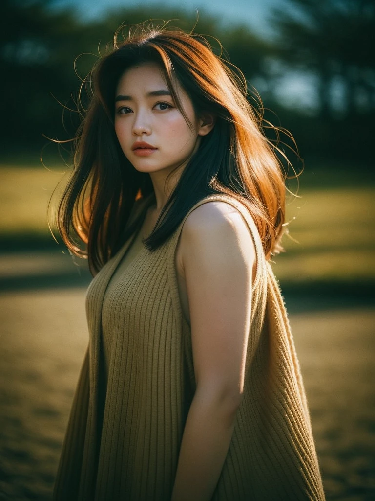 full body shot, Best quality, a 20y chubby mongolian women, wearing woolen slip dress, big breast, redhead hair blowing in the wind, moody atmosphere, sunlight exposure, beautiful shadow, intricate posing on the newyork city , kodacrhome, cinematic, natural, perfect direct of photography, realistic face and eyes, realistic skin, ultra highly detailed, sharp focus, beautiful bokeh, surreal view, masterpiece photo, shot by zenit camera with 35mm lens, Portrait by annie leibovitz