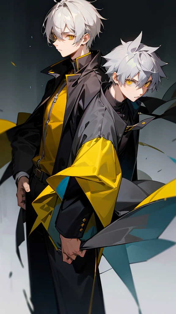 age male character with gray hair and yellow eyes and black coat
