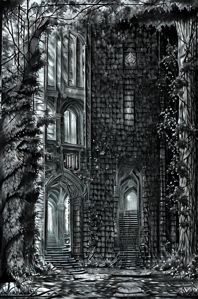a dungeon full of monsters and mazes, with fairies and gnomes between the cracks in the walls and lots of moss inside 