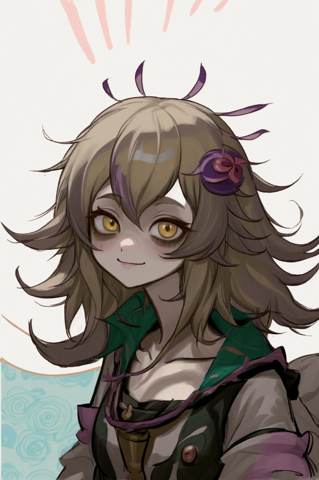 Neeko anime girl with blonde hair and yellow eyes looking at the camera., Stop four *, Junko Enoshima, Moe anime art style, in an anime style, [[[[smiling evilly]]]], anime monster girl, Marisa Kirisame, shikami, Stop four, anime style portrait, perfect anime face