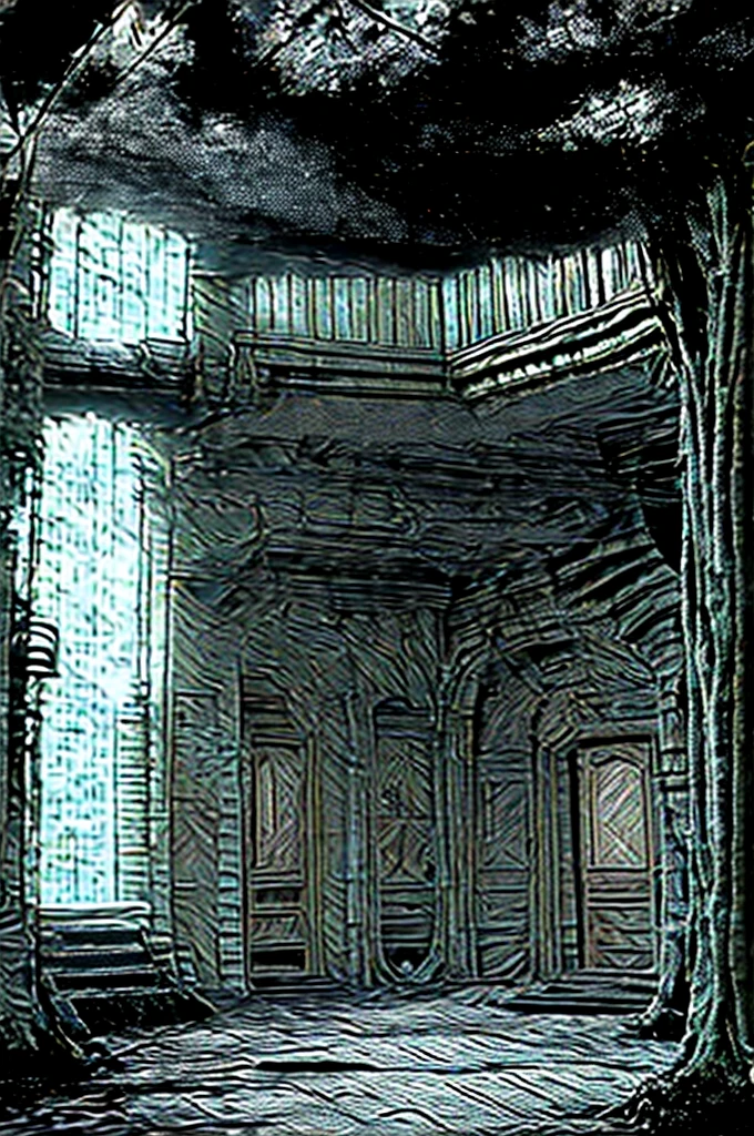 a dungeon full of monsters, with fairies and gnomes between the cracks in the walls and lots of moss inside