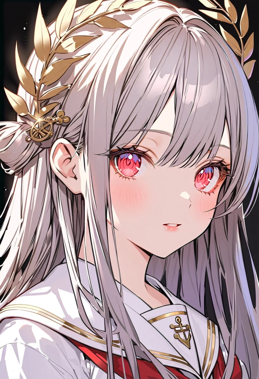 masutepiece++, Best Quality++, ultra-definition++, ultra-definition++, rey tracing, 4K or more++, 8K or more++, Slight details, (Background Focus )++,Young woman with golden laurel wreath, (((Ultramarine hair))), (((White dip dyed hair))), (((red streaked hair))),sailor,Sailor collar,White shirt, skirt by the,anchor,