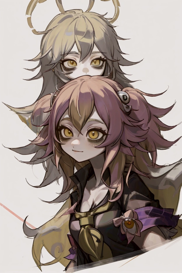Neeko anime girl with blonde hair and yellow eyes looking at the camera., Stop four *, Junko Enoshima, Moe anime art style, in an anime style, [[[[smiling evilly]]]], anime monster girl, Marisa Kirisame, shikami, Stop four, anime style portrait, perfect anime face