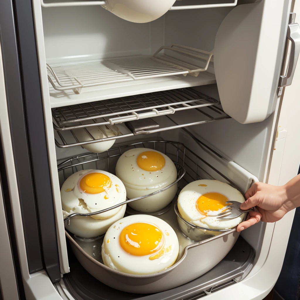 Frying eggs in the refrigerator