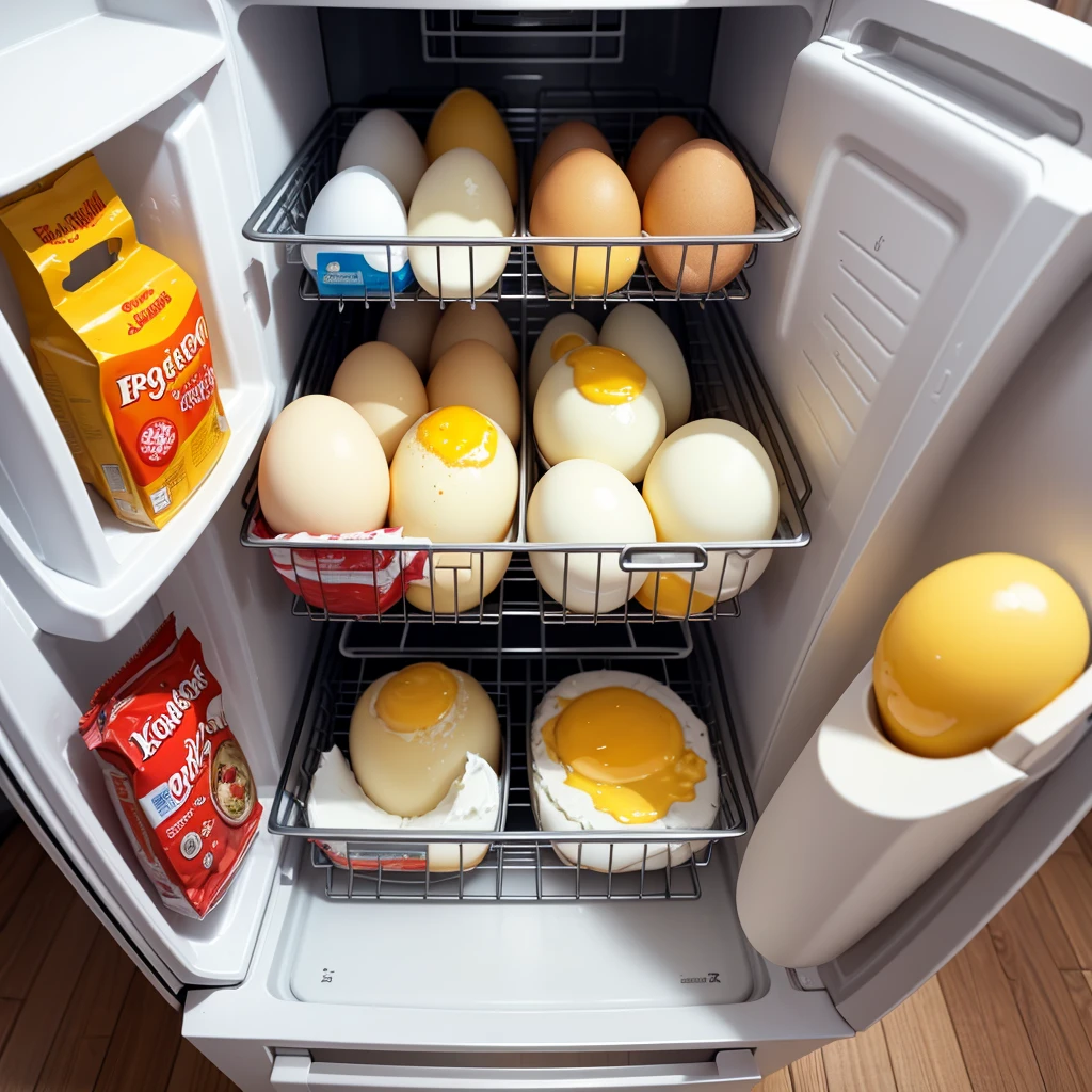 Frying eggs in the refrigerator