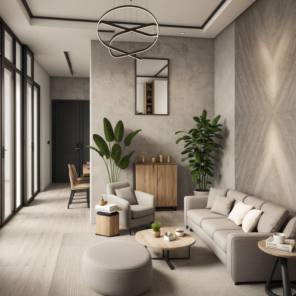 Industry style, livingroom, beautyful warm light