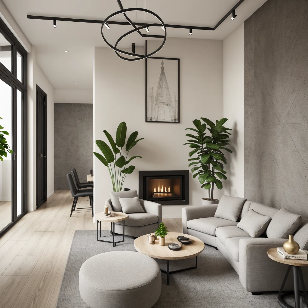 Industry style, livingroom, beautyful warm light