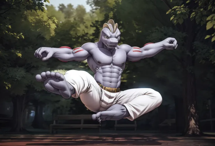 (((barefoot furry character, full body, cinematic setting, furry male, plantigrade))) 

(((machoke))) as capoeira fighter, ((pok...