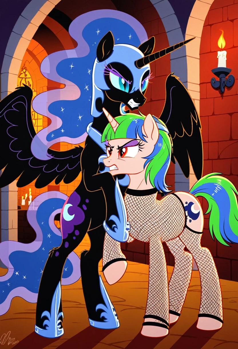 Pony  angry  nightmare moon in   in fishnet tights  b locked in a dungeon