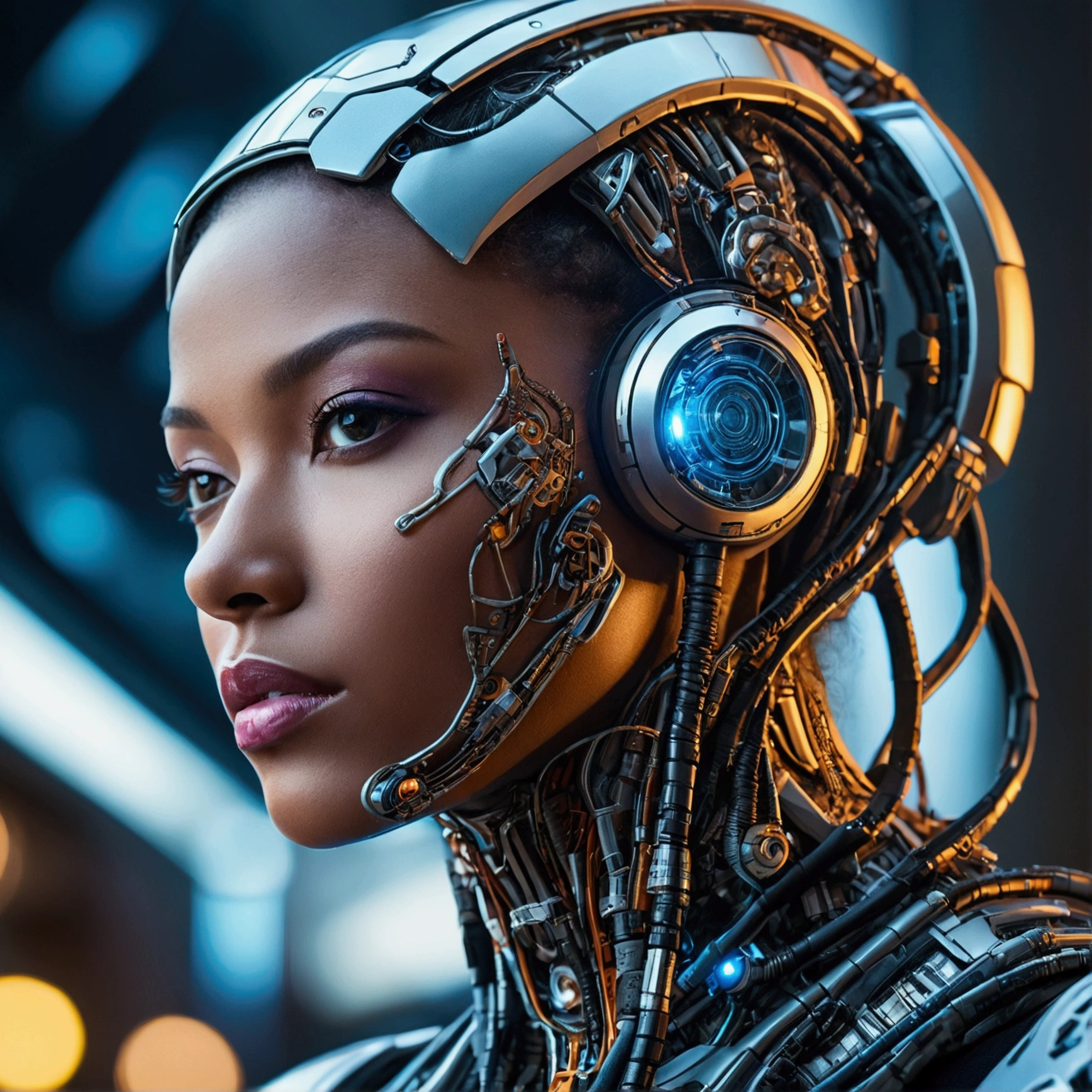 "A stunning, high-resolution photo capturing the essence of a futuristic cyborg with intricate details and dynamic angles."