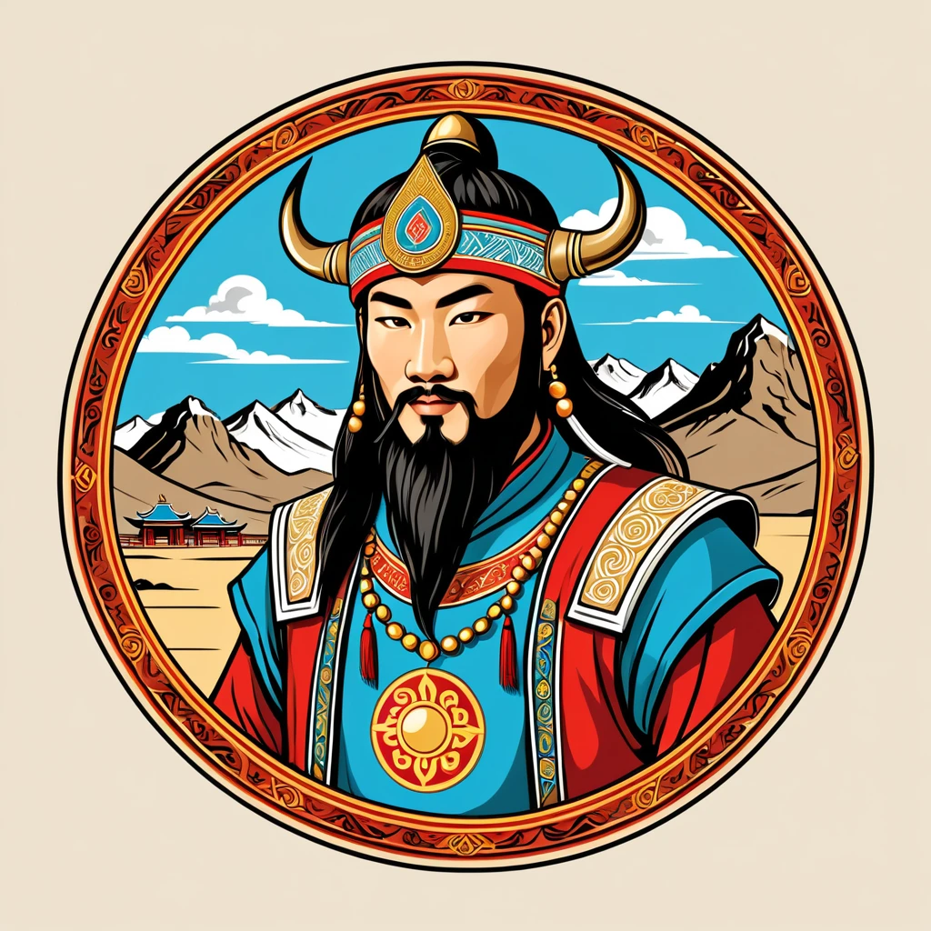 paladin in mongolian folk outfit, vector graphics, strong contours, logo design