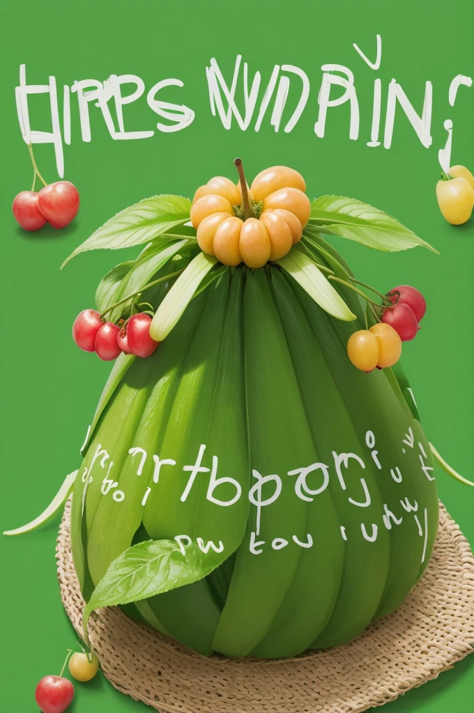 Draw a drawing that has a green background written on top with big letters growing and bearing fruit underneath smiling wearing pretty clothes and laughing happily