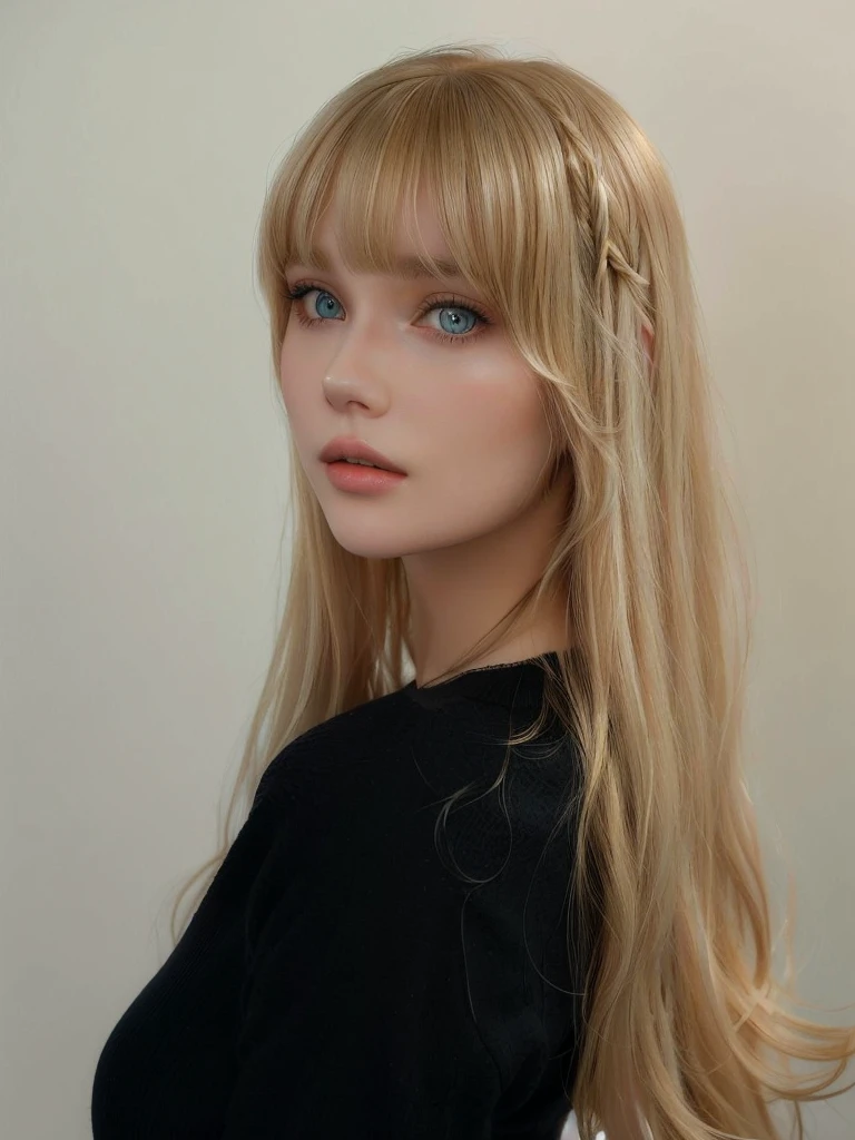 blonde woman with long hair and blue eyes posing for a picture, long hair with bangs, with bangs, long hair with full bangs, irina nordsol kuzmina, lalisa manobal, anastasia ovchinnikova, with full bangs, angelina stroganova, neat hair with bangs, long blonde hair and large eyes, long bangs, blonde hair and large eyes