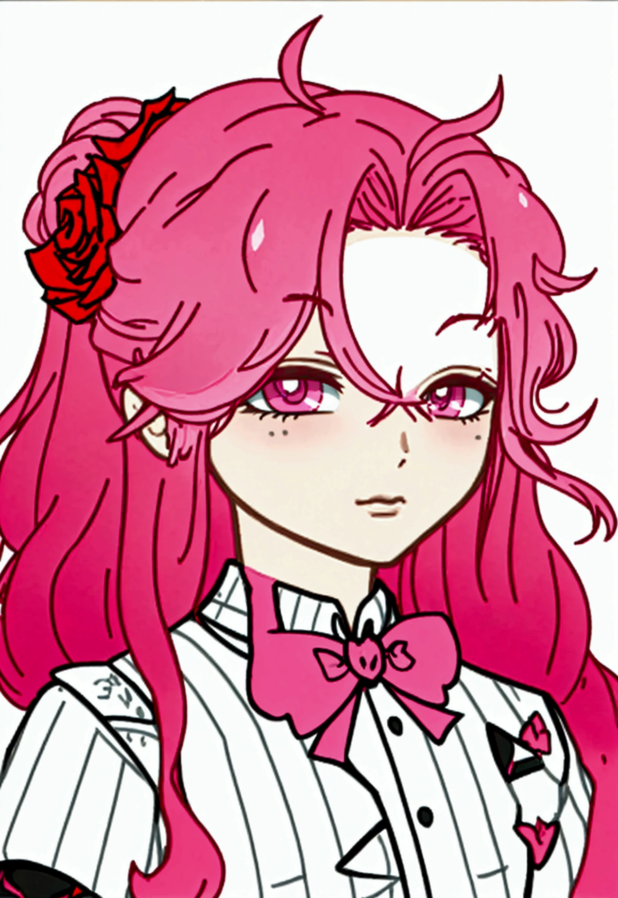Gacha epic portrait poses (male person); smooth hair in a ponytail and roses