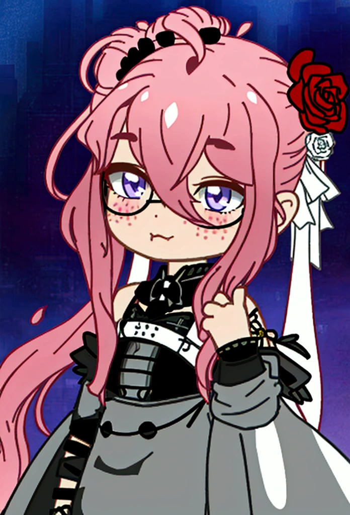 Gacha epic portrait poses (male person); smooth hair in a ponytail and roses