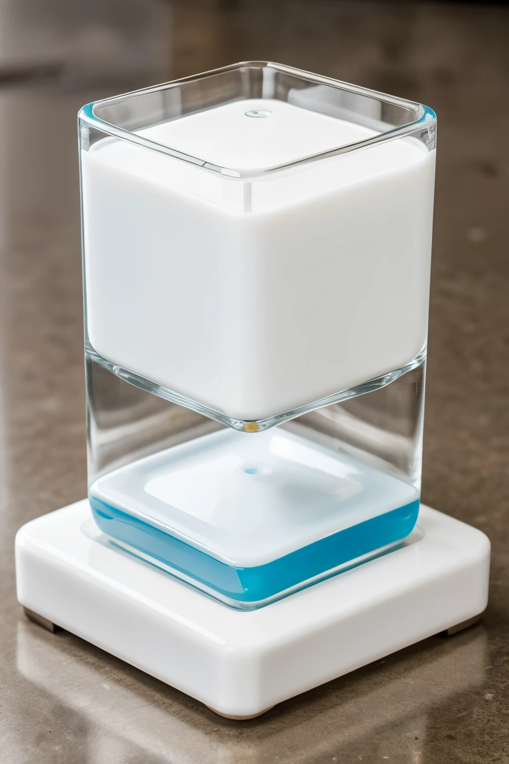 a porcelain watch glass containing 5 grams of zinc sulfate being weighed on a flat square electric scale