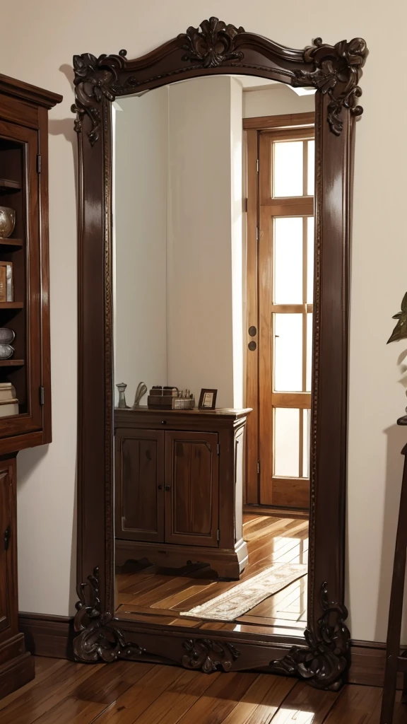 A old wooden haunted house with a large mirror inside the house covered with white cloth