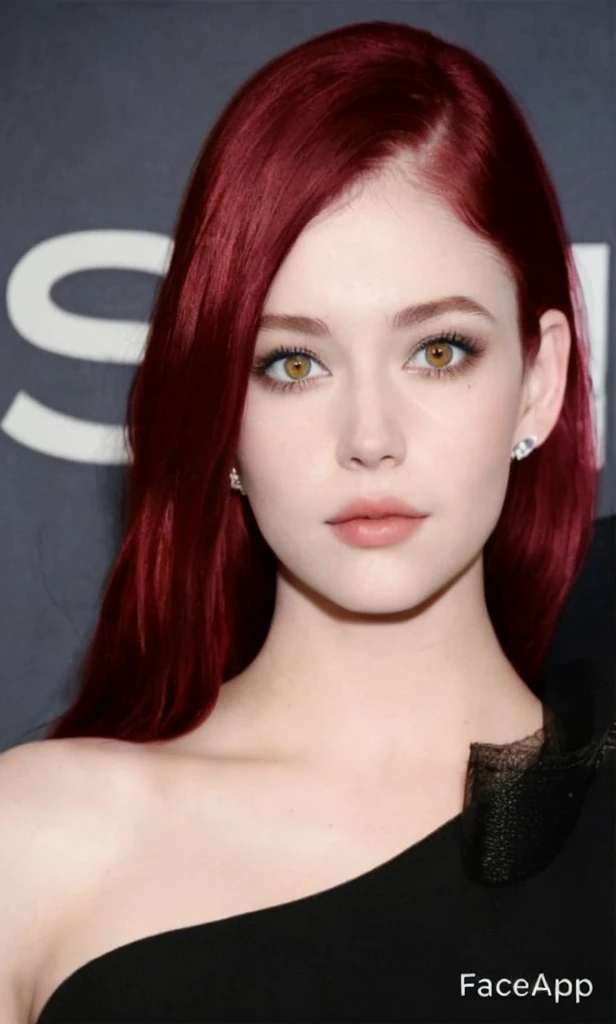 Cherry red hair, amber gold colour eyes