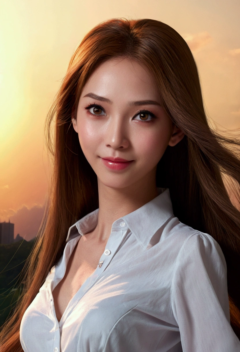 (8ก, 最high quality: 1.2), Very detailed, Complete solution, (Realistic, Realistic photo: 1.37), Portraiture, High resolution RAW color photograph, Professionally arrested, High resolution and beautiful, High resolution, 8ก Image Wallpaper, Amazing details, Large file size, Very detailed美しい女の子, Very detailed face, (Super beautiful, well-defined eyes:1.8), The nose is precisely shaped., expressive lips,(sunset,Classroom Background:1.2) , One Story, pretty girl, Realistic、 (Movie Scenes,Fantasy art,最high quality,high quality,High resolution,high qualityの質感,Attention to detail,Beautiful details,Fine details,Very detailedCG,Detailed Texture,Realistic representation of face,Tabletop,before,dynamic,bold),1 Girl,Very detailed肌,curve,(Covered nipples:0.8),Beautiful breasts,Small breasts,Pale skin,Pointed Chest,Erect nipples,(Very fine hairs),(Super soft hair),(Super Straight Hair),Long, slicked bangs,Very light coppery amber hair,Hair on one eye,Very lean body,Smart Abs,( School teacher clothes:1.5),(smile:1.3),