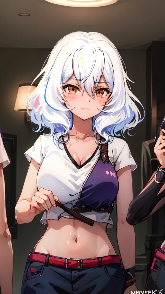 {{masutepiece}},best qualtiy,Very detailed CG Unity 8K wallpaper,Sweet girl,The upper part of the body,hands covered,Bigchest,Movie Lighting,Lens Flare Glow,beatiful detailed eyes,Colored hair,colorful light,Microparticles,(Farbe:1.5),(Colored hair:1.5),perfect bodies,Perfect face,fashionable outfit,Clothes see-through,Eyes have light,Colored shiny spots,Sharp eyes,gently smiling,Blushlush,Beautiful face,perfect bodies