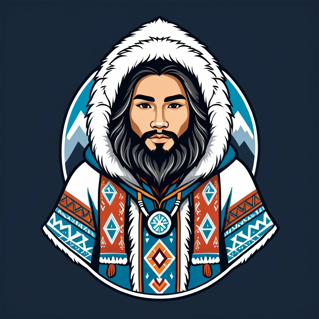 paladin in eskimo folk outfit, vector graphics, strong contours, logo design
