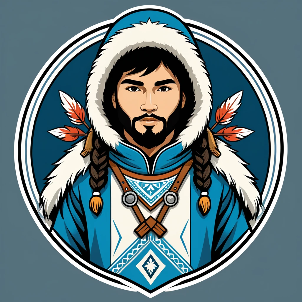 paladin in eskimo folk outfit, vector graphics, strong contours, logo design
