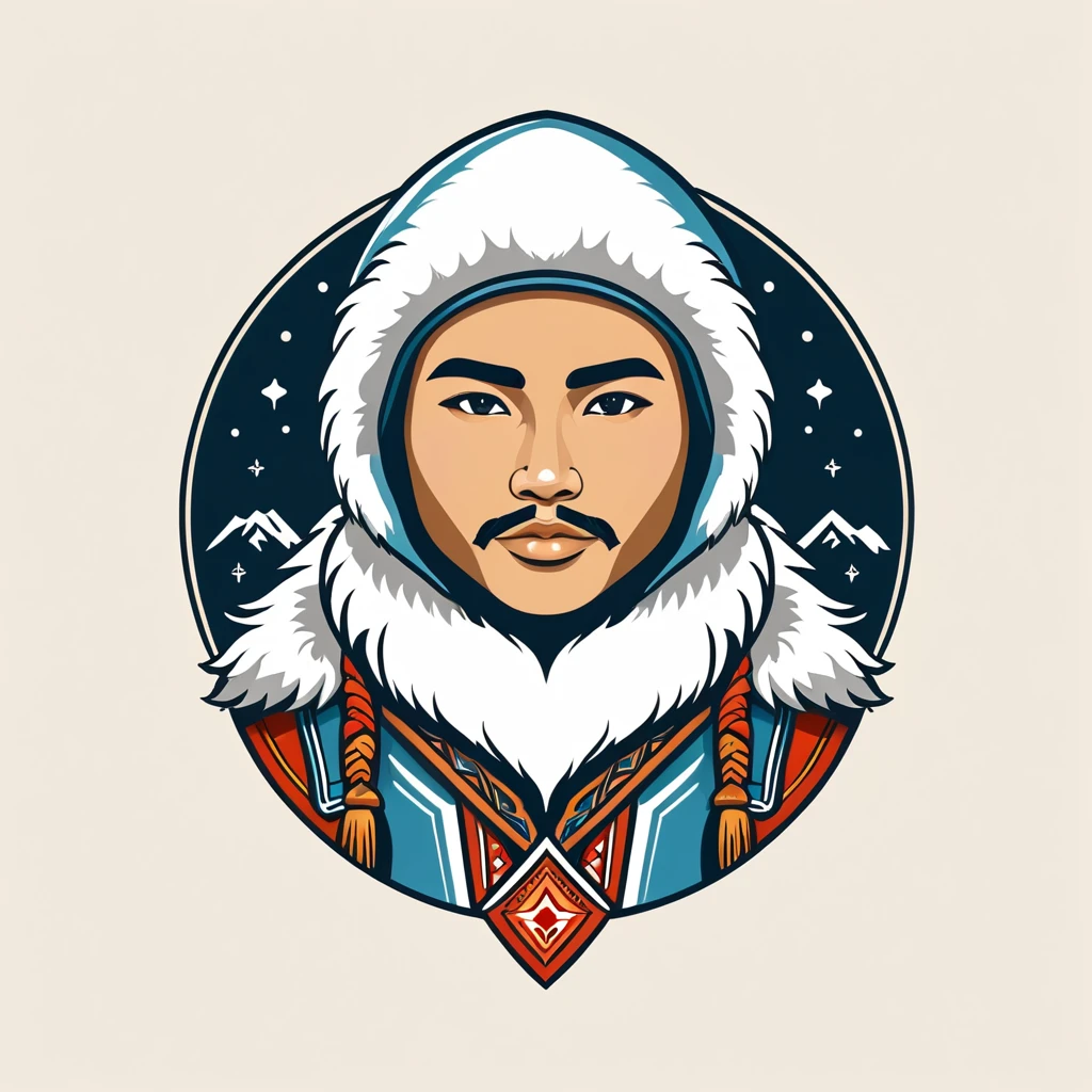 paladin in eskimo folk outfit, vector graphics, strong contours, logo design