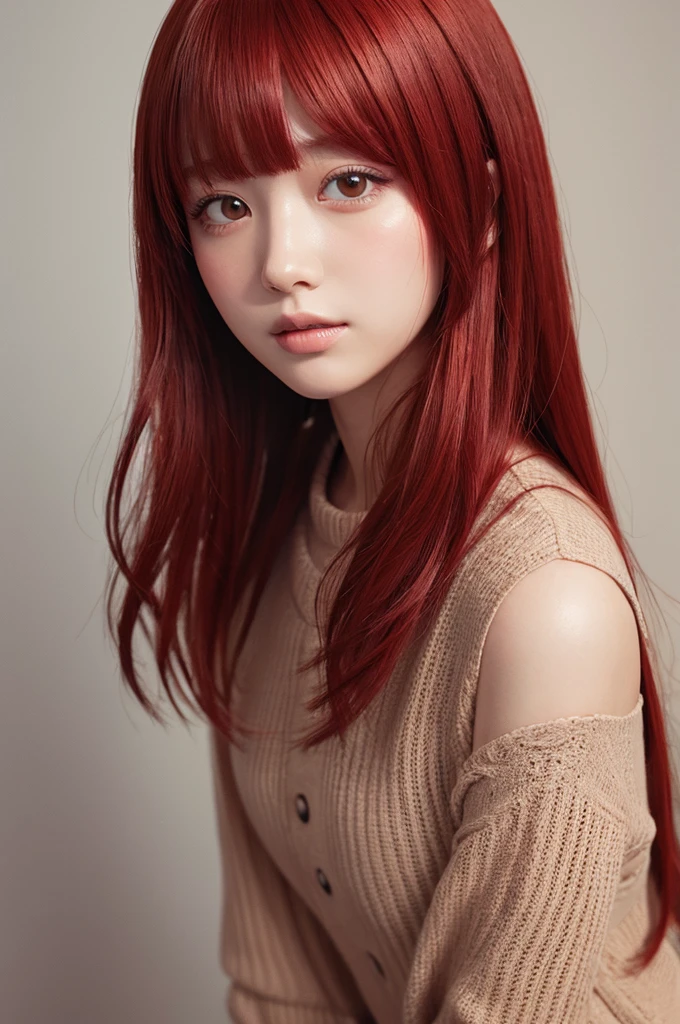 girl、An illustration、Red hair、Short bangs、Eyes without highlights