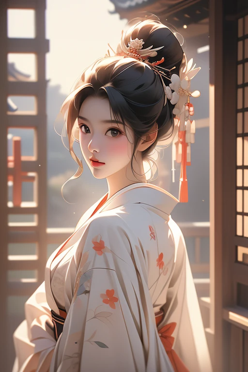 (Highest quality,8k,High resolution,masterpiece:1.2),((masterpiece,Highest quality)), 非常に詳細なHigh resolution, ((Body facing forward)),(Highly detailed skin and facial textures:1.3), (Ultra detailed face),(Detailed arms),(Beautiful attention to detail),(Beautiful lip detail),arafed woman In kimono standing in a doorway, wearing a haori, Wearing a kimono, facing forward, wear Kimono, Japanese women, In kimono, Traditional Japanese, In kimono, 皇室のwear Kimono, Wearing a colorful yukata, Japanese Kimono, 虹色のwear Kimono, elegant Japanese women, Portrait of a Japanese girl, Photographic portrait of a geisha, Japanese style