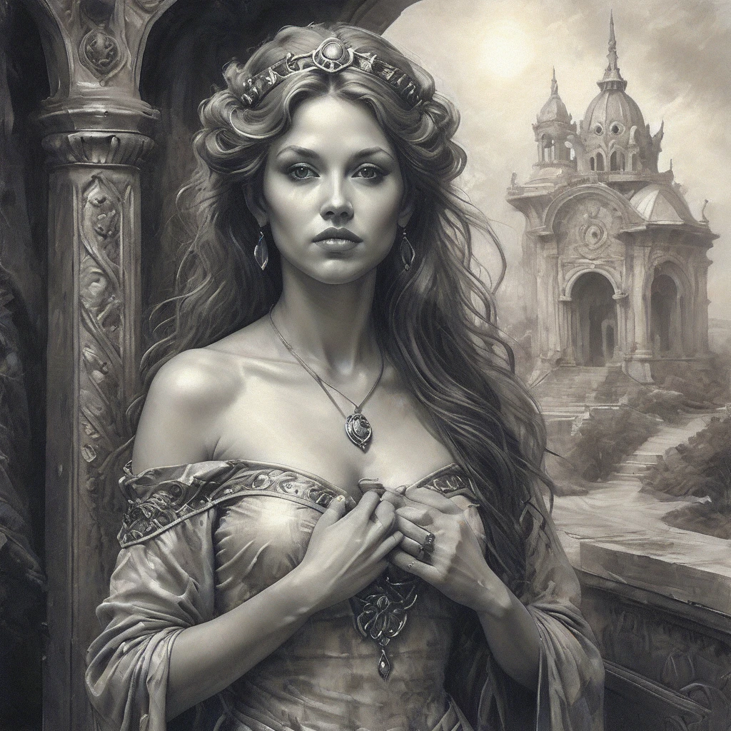 full body, grisaille technique, pencil sketch focused charming beautiful
woman as goddess of beauty, with a fair complexion, long hair in the style of Art Boris Vallejo, Alphonse Mucha, baroque background, elegant fantasy, intricate cinematic lighting, attractive award winning, fantastic view, ultra detailed crisp quality, 8k