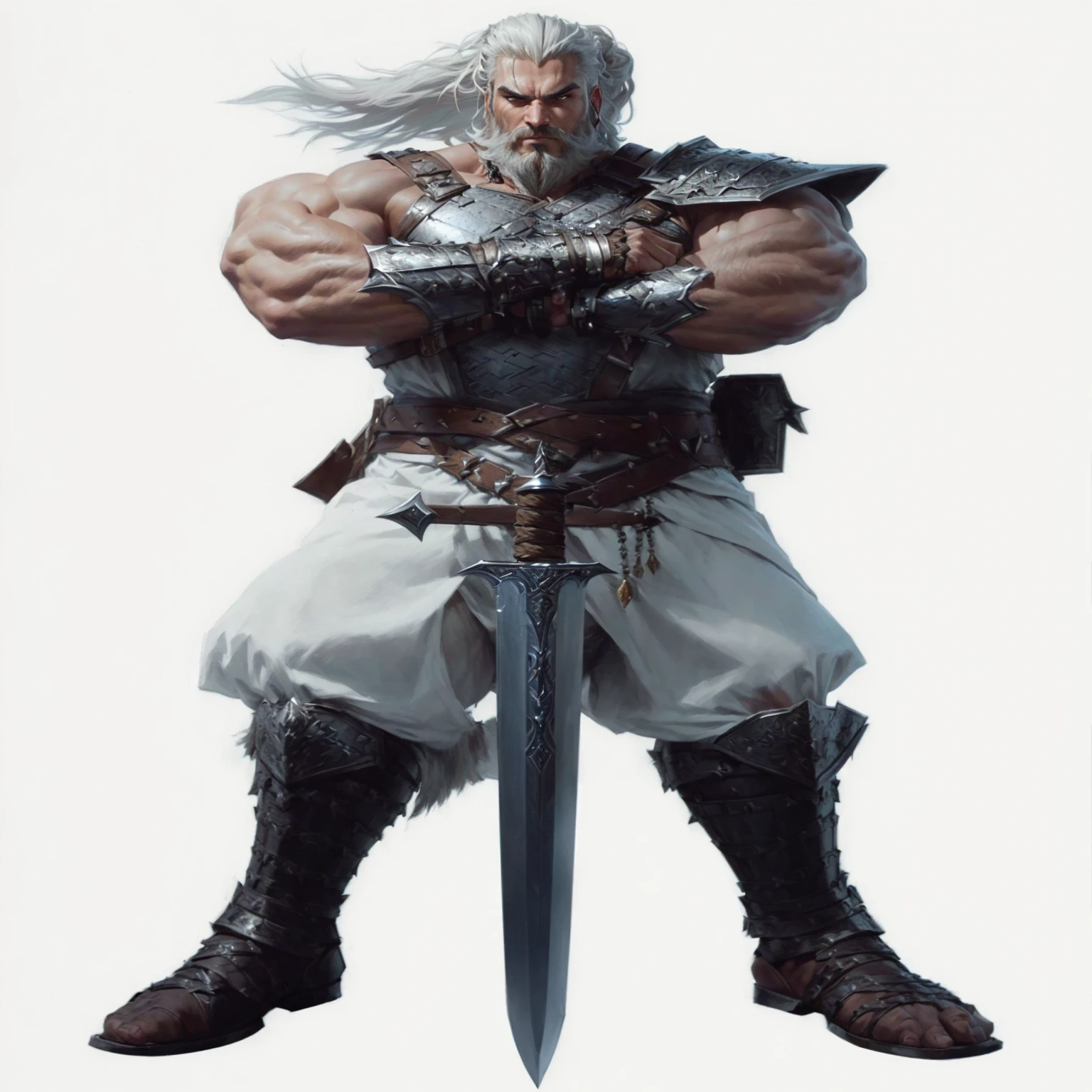 sharpened man holding a sword and a beard in front of a white background, barbarian, handsome prince of Persia, barbarian class, infinity blade concept art, barbarian warrior, robust and attractive male with armor, picture of an adult male warrior, adrian smith concept art, fantasy character octane rendering, male warrior, male barbarian, Karl Urban as Dragon Slayer