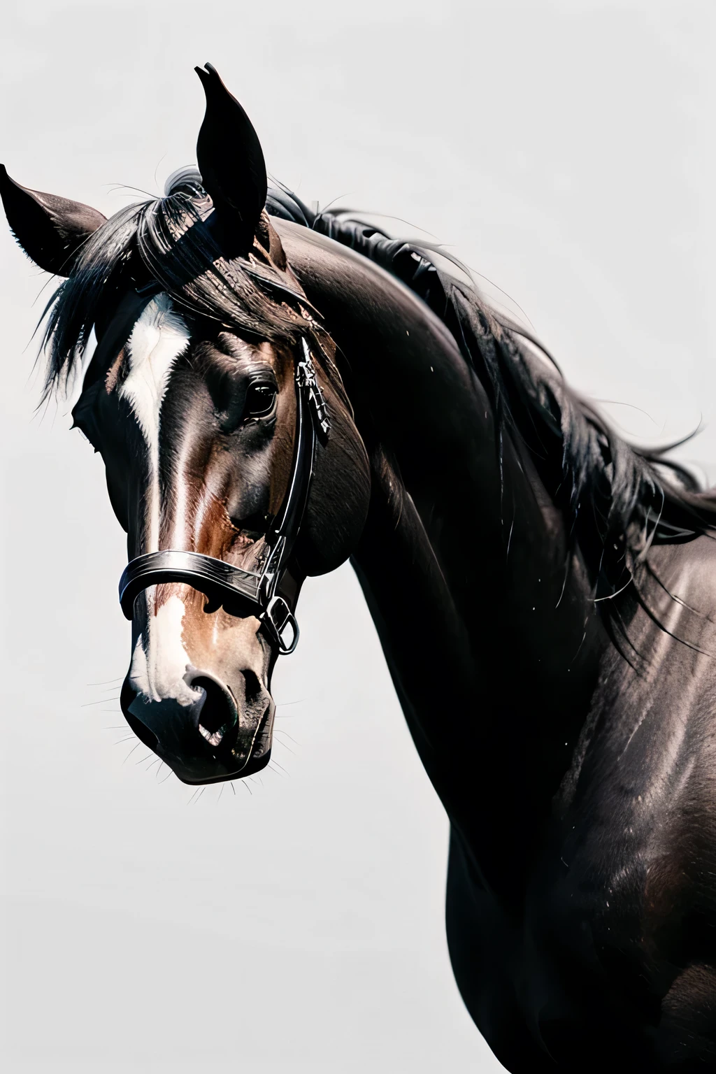 Create a sketch of the silhouette of an horse, black, single lines on a white background, filling the entire silhouette