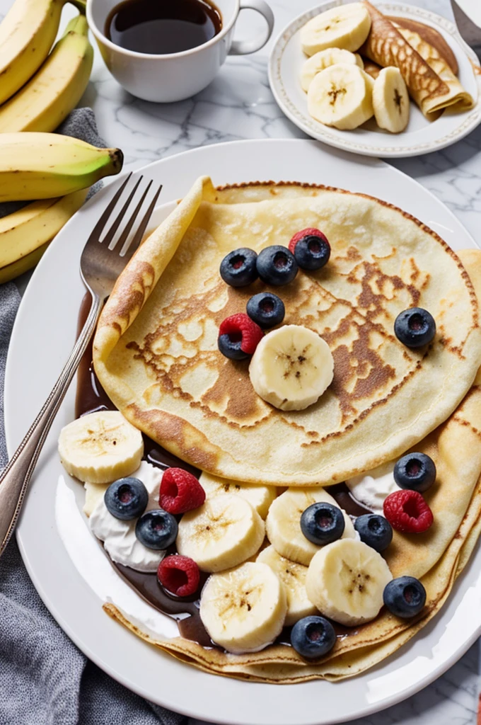 Minimums eating crepes with banana 