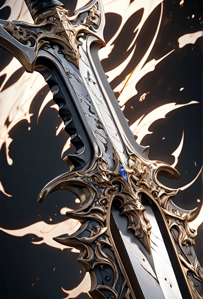 masterpiece, 8k, best quality, highly detailed, a cracked daggers covered in white flames