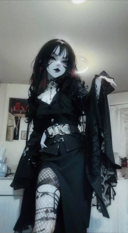 anime goth girl white skin and black and white goth makeup