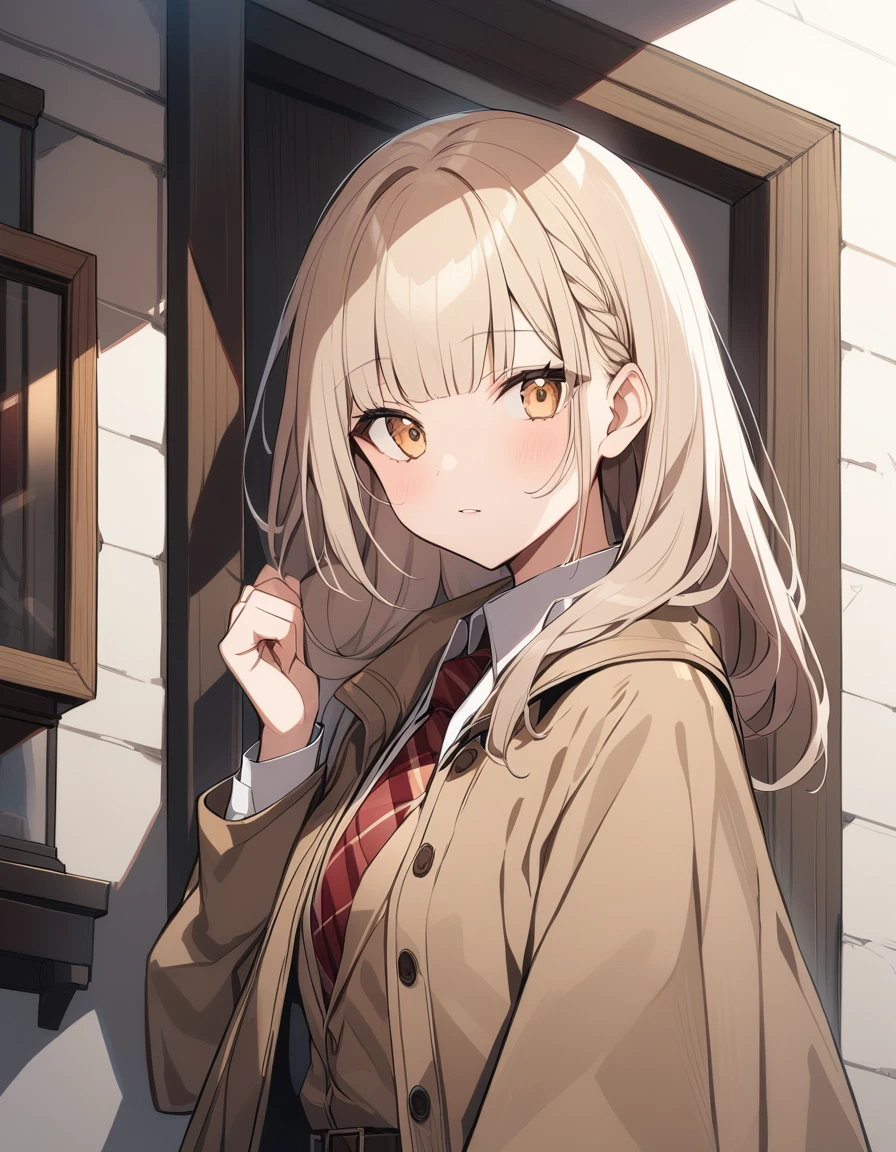 One girl, Beige hair、long、Bangs、Detective Suit