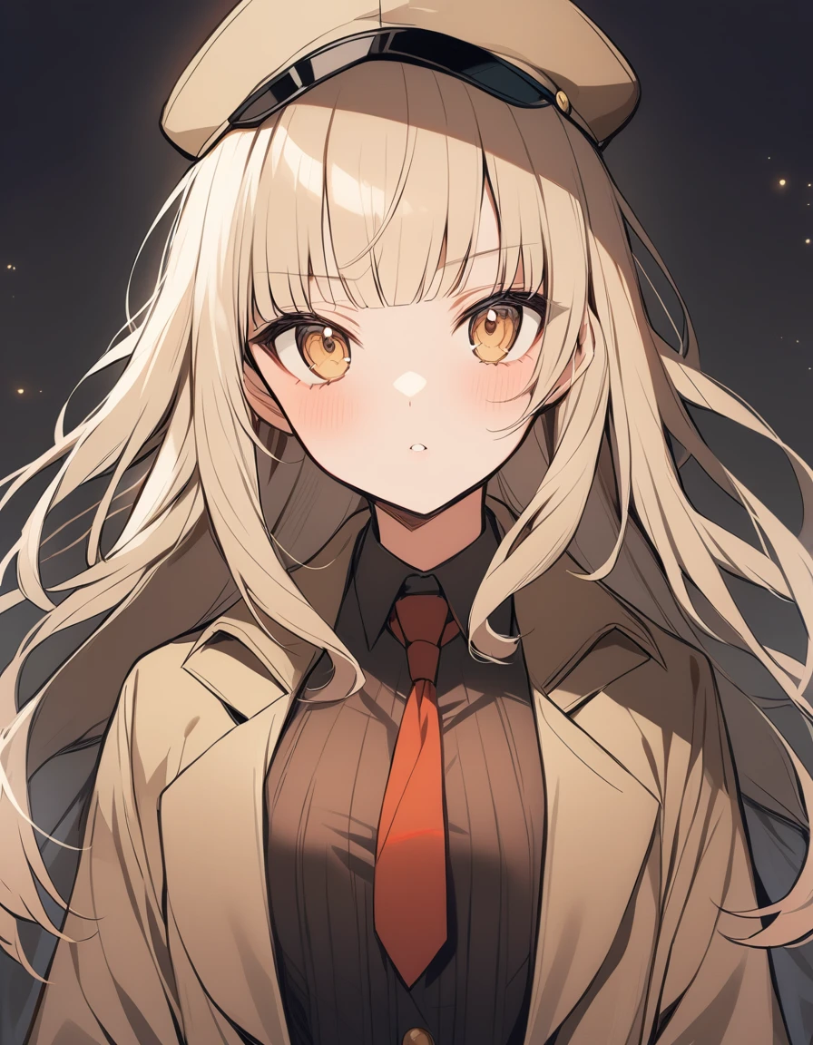 One girl, Beige hair、long、Bangs、Detective Suit