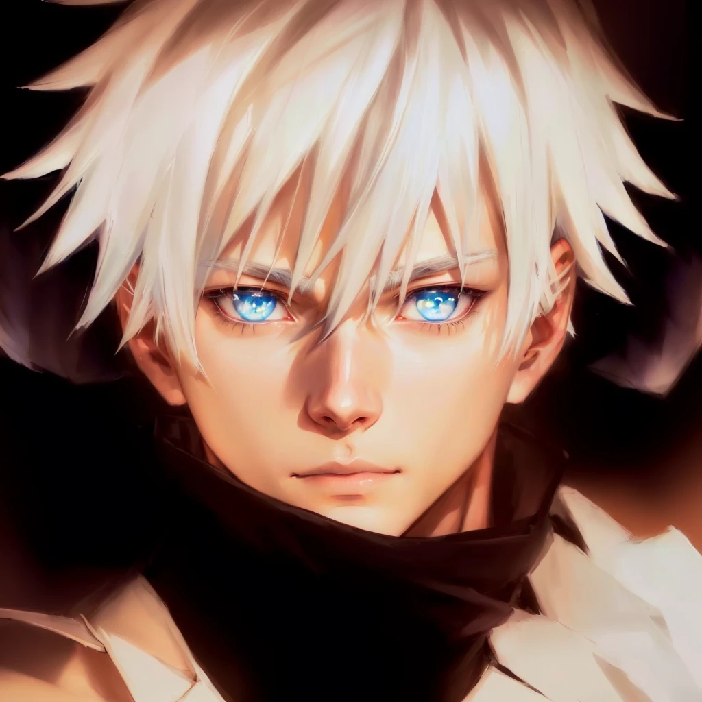 anime guy with white hair and blue eyes staring at the camera, killua zoldyck portrait, killua zoldyck, killua zoldyck black hair, stunning anime face portrait, tall anime guy with blue eyes, white haired, kaneki ken, male anime character, high detailed face anime, anime boy, white-haired
