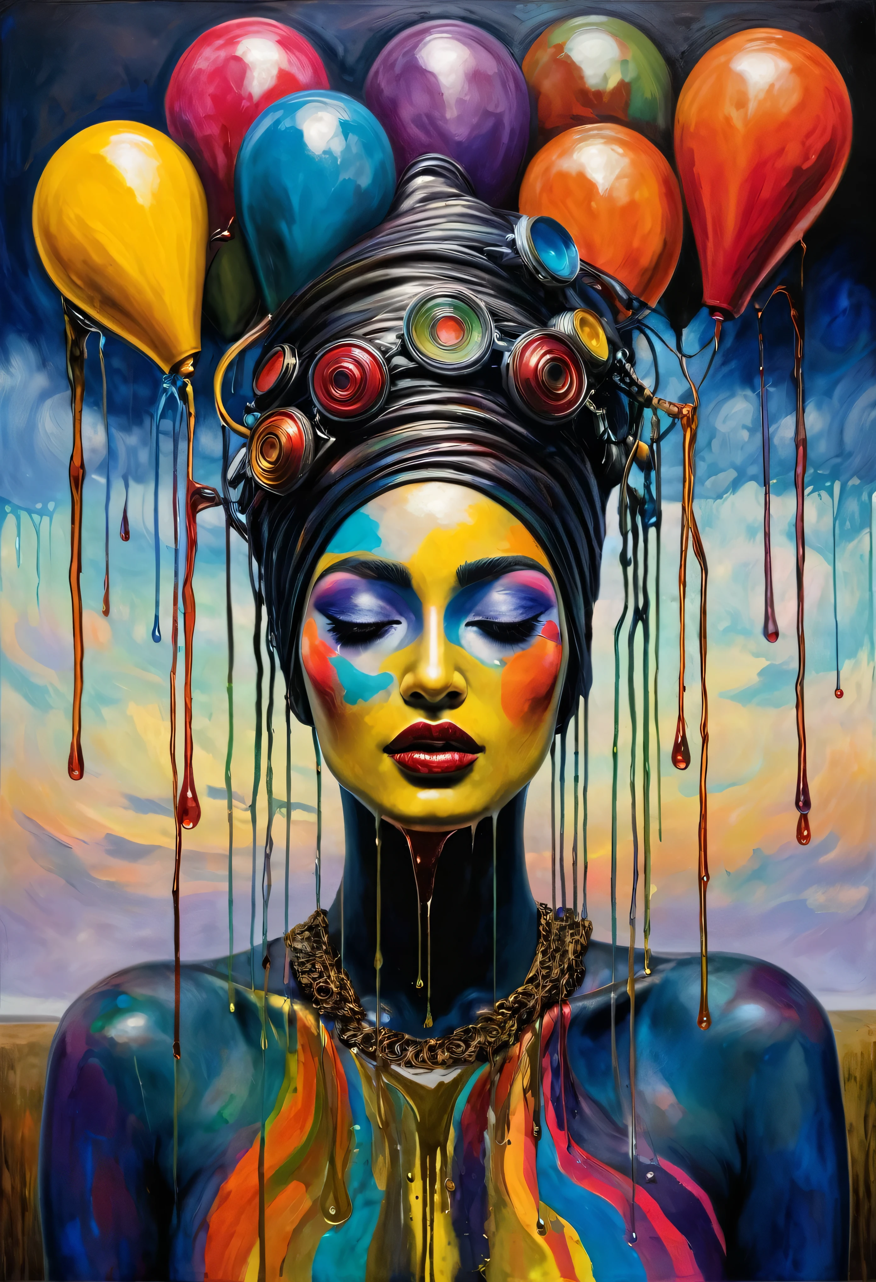 (Artistic Masterpiece of Romantic Life) ( (Themed Art of Life) ( (Conceptual Art) (NFT Exclusive) (Fauvism Work) ()”) Where visual poetry transcends traditional boundaries and embraces the dynamic interplay ween creativity and technology Takes),dripping paint,darkart,style, in the style of esao andrews