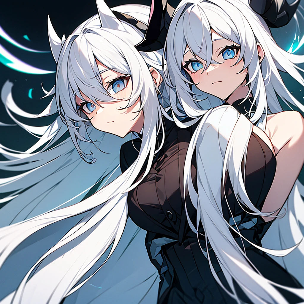  White haired girl with white horns and a black suit