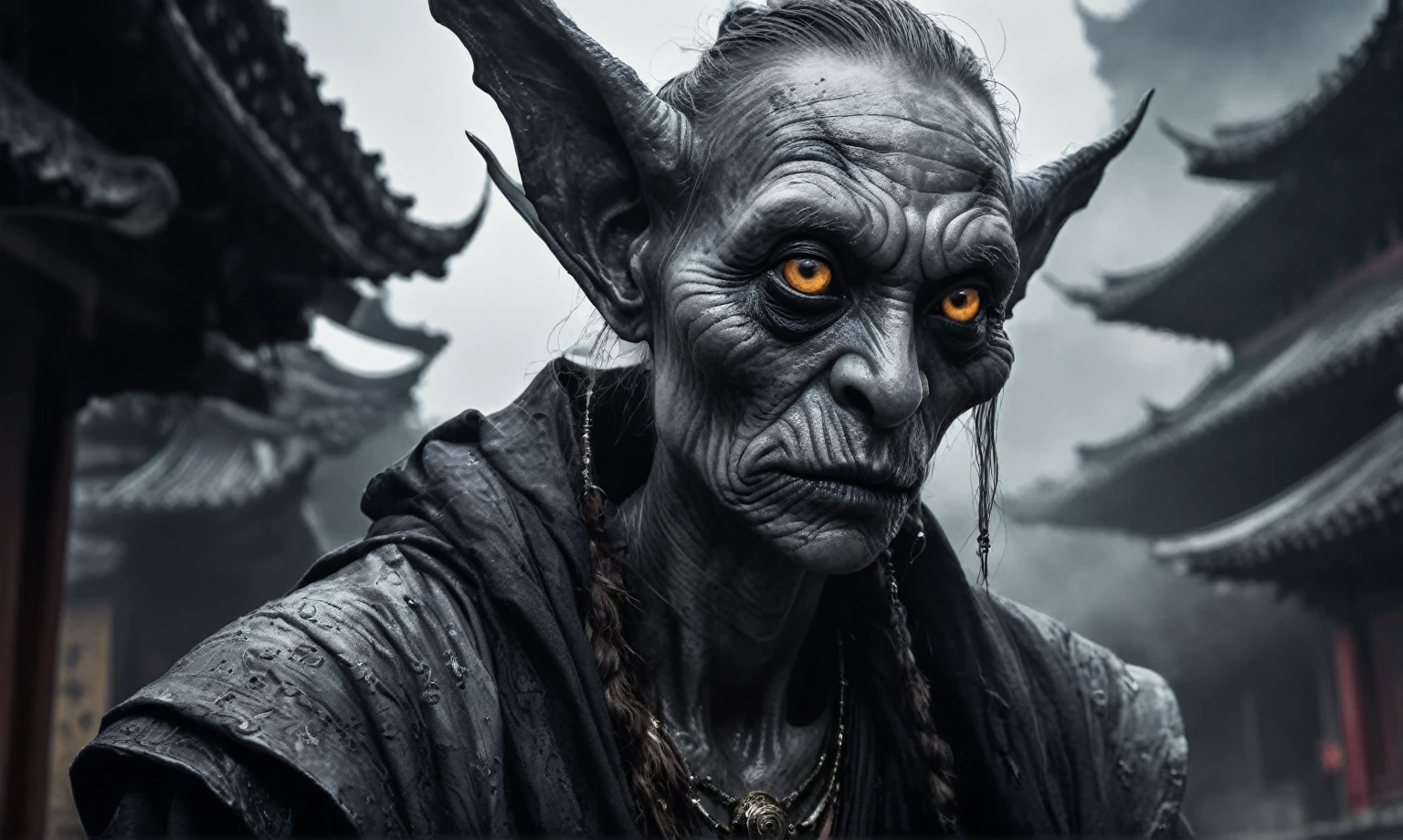 full body length shot,beggar graphite Manganite sparas, wants eat,survival in Korean city of future,Cinematic,soft colors, Technicolor,natural skin textures, hyper realism, hyper detailed,Extremely detailed,High contrast,Masterpiece,Realistic,Ultra Detailed, intricate details,realistic humid leather,extremely intricate,Epic Realistic, cinematic style,irina yermolova,high contrast,hdr,extremely detailed, [deep night landscape],masterpiece,intricate details,faded,eyes extremely detailed, high detailed eyes,16k resolution,RAW,retina, Nikon Z9,China,Songbird,orc,Li River in Guangxi Zhuang of China,tkt style, Pisces, pointed ears，perfect, ginger，transition between two art styles, Ink painting to photorealism, Double contact, X-ray, Creative, vivid light, masterpiece, fantasy, Abstract, Surrealism, super detailed, high resolution, stop:35,(((creature with a spectral and ghostly appearance)). Her skin is pale, almost translucent.strange wears dark, torn clothes that float around him, as if permeated by an aura of mourning. Its appearance is complemented by details such symbols of  gothic elements, further emphasizing its dark air. is photo as a haunted and tormented entity,{creature}