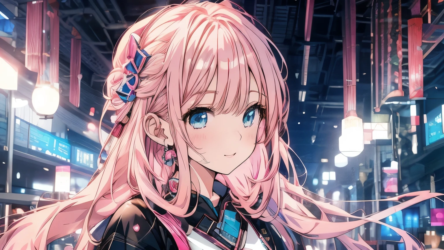 Anime girl with pink hair and blue eyes standing in front of a mirror., 4K anime style, detailed digital anime art, beautiful animated portrait, detailed portrait of anime girl, Pink hair and cyan eyes., anime art wallpaper 4k, anime art wallpaper 4k, cute anime girl portrait, anime girl portrait, 4k anime wallpaper, cute anime girl portraits