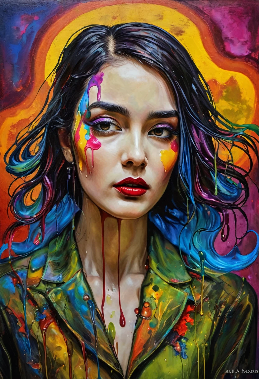 (Artistic Masterpiece of Romantic Life) ( (Themed Art of Life) ( (Conceptual Art) (NFT Exclusive) (Fauvism Work) ()”) Where visual poetry transcends traditional boundaries and embraces the dynamic interplay between creativity and technology Takes),dripping paint,darkart,style, in the style of esao andrews