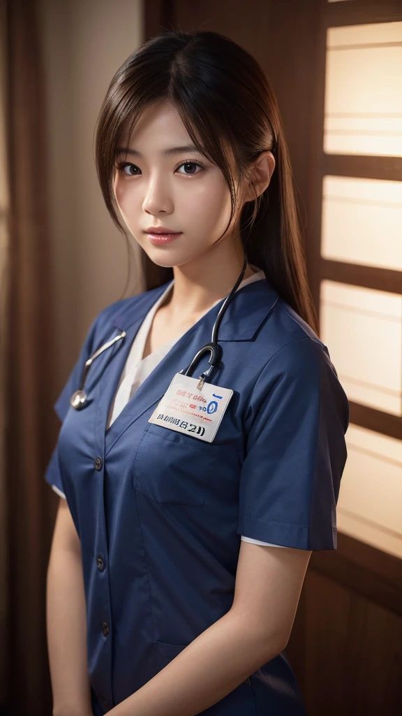 A beautiful young Japanese woman, around 20 years old, wearing a Nurses' Uniforms, ultra-detailed, 8K resolution, highly realistic, cinematic lighting, best quality, masterpiece, photorealistic, physically-based rendering, extremely detailed, vivid colors, professional, sharp focus, studio lighting