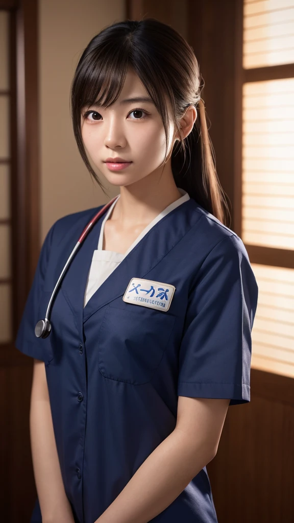 A beautiful young Japanese woman, around 20 years old, wearing a Nurses' Uniforms, ultra-detailed, 8K resolution, highly realistic, cinematic lighting, best quality, masterpiece, photorealistic, physically-based rendering, extremely detailed, vivid colors, professional, sharp focus, studio lighting