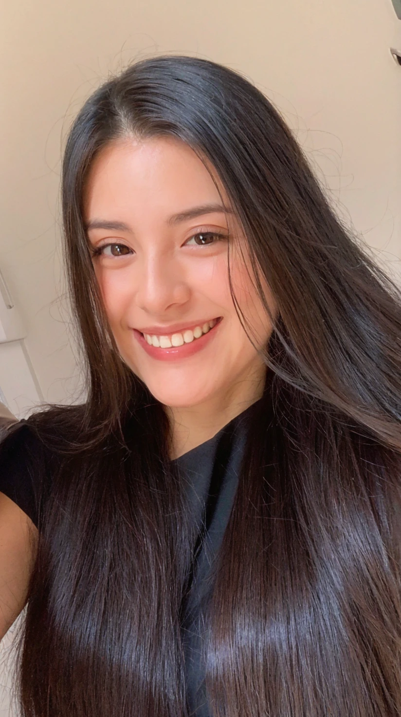 , longye hair, breastsout, high resolution, best qualityer, laughter, gazing at viewer, chestnut hair, simple background, high resolution, covering the ears, ssmile, happy/glad, Holding your mouth, hair ornament, moderno, 